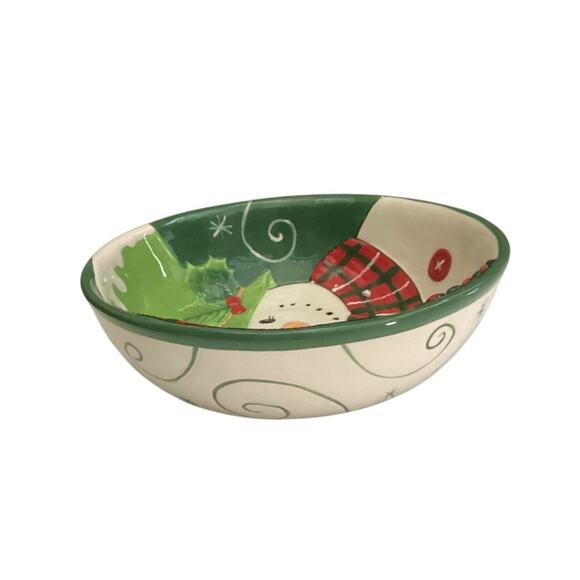 Fitz and Floyd Holly Hat Snowman Christmas 10" Serving Bowl Decor in Box - Picture 2 of 5